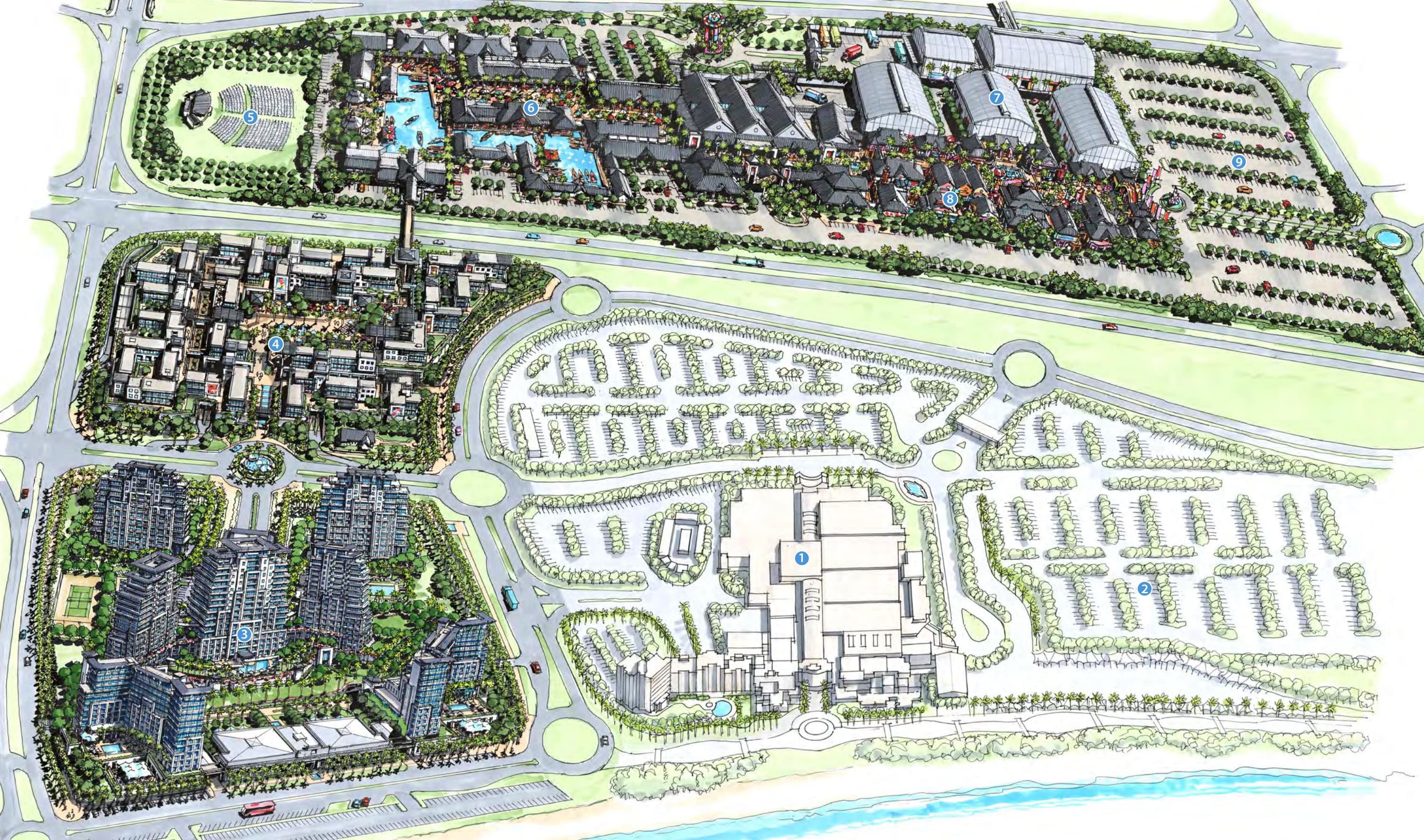 Aerial perspective of the Durban Film City master plan, on the Durban beachfront